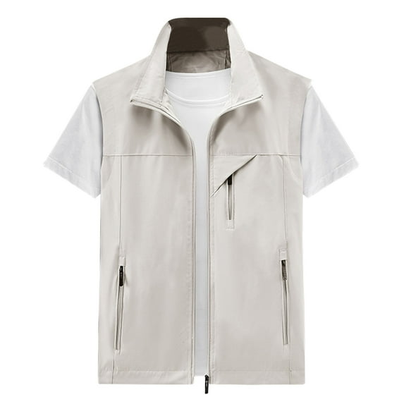 Wyobmus Men's Oversize Vest Jacket Lightweight Warm Zip Up Polar Vests Outerwear With Zipper Pockets Sleeveless Jacket for Winter White