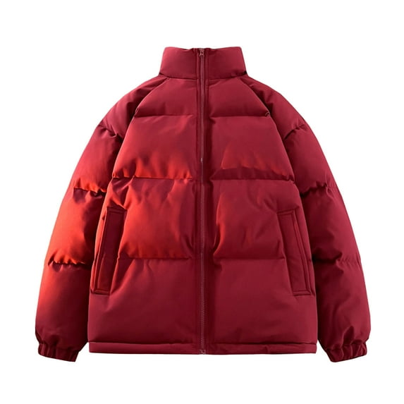 Wyobmus Men's Oversized Padded Jacket Fashion Solid Color Stand Collar Warm Bread Coat Long Sleeves Hoodless Zipper Casual Coat Burgundy