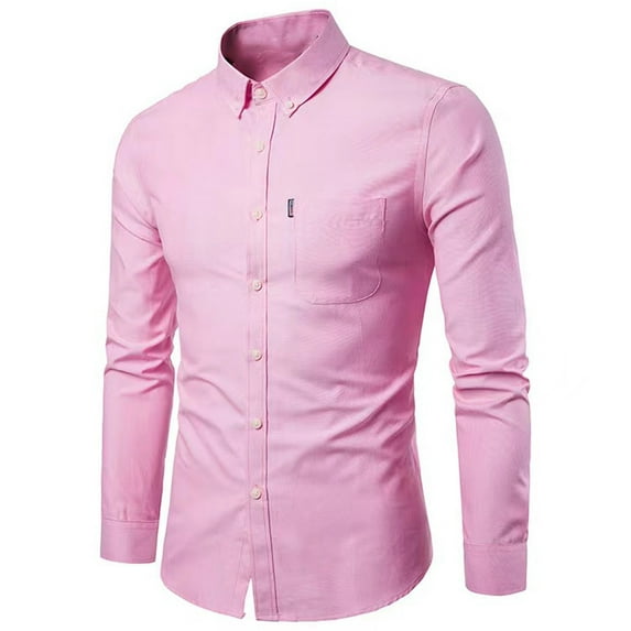 Wyobmus Men's Oxford Shirt Regular Fit Solid Button Down Collar Shirts Business Casual Shirts Long Sleeve Dress Shirts With Pocket Pink