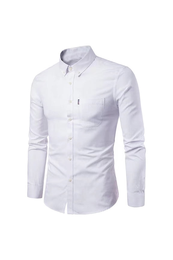 Men's Oxford Shirt Regular Fit Solid Button Down Collar Shirts Business Casual Shirts Long Sleeve Dress Shirts With Pocket White