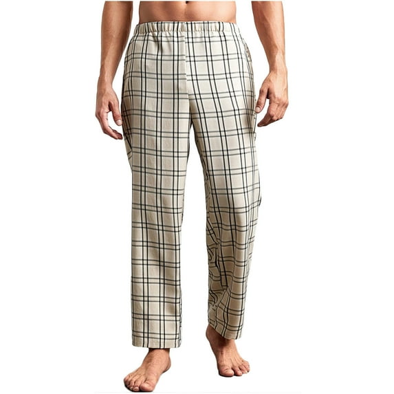 Wyobmus Men's Pajama Pants Cotton Linen Loose Yoga Pants Casual Lightweight Elastic Waist Loungewear Sleepwear Pj Bottoms A-Beige