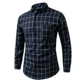 thumbnail image 1 of Wyobmus Men's Plaid Button Down Shirts Cotton Long Sleeve Business Work Shirts Regular Fit Casual Turndown Collar Blouse Shirts A-Navy, 1 of 2