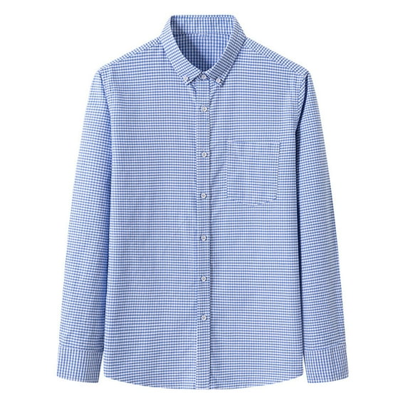 Wyobmus Men's Plaid Button Down Shirts Plain Long Sleeve Collared Neck Work Shirts Soft Outdoor Casual Shirt Top H-Sky Blue