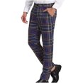 thumbnail image 1 of Wyobmus Men's Plaid Dress Pants Plus Size Tapered Suit Trouser Loose Flat Front Elastic Waistband Suit Pants for Office Business A-Dark Blue, 1 of 6