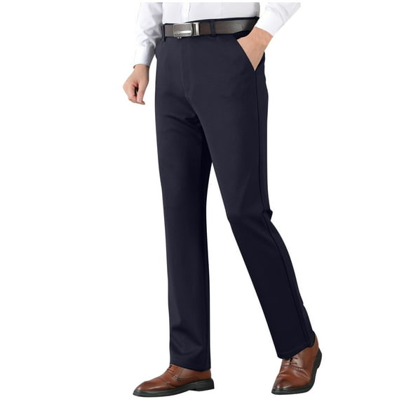 Wyobmus Men's Plus Size Dress Pants Pocket Zipper Thin Suit Ppants for Men Straight Leg Business Affairs Solid Color Trousers Blue