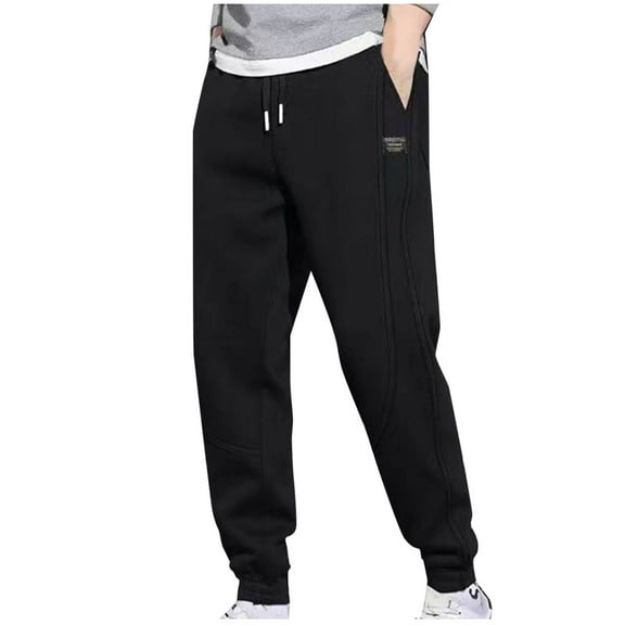Wyobmus Men's Plus Size Jogger Pants Casual Solid Zipper Multi Pockets Drawstring Waist Outdoor Sweatpants M-5XL Black