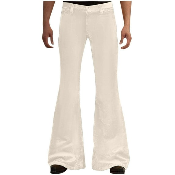 Wyobmus Men's Plush Bell Bottom Pants Relaxed Stretch Vintage Dance Club Outfits Comfort Flared Pants Beige
