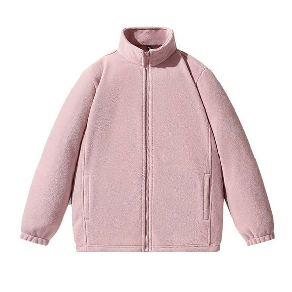 Wyobmus Men's Polar Fleece Sherpa Lined Jacket Warm Long Sleeveed Full Zip Up Thick Jacket Soft Outwear Mock Neck Winter Coat with Zipper Pocket Pink