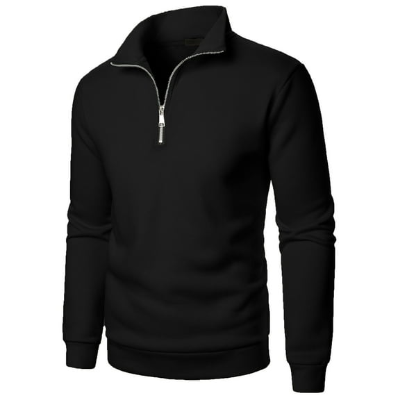 Wyobmus Men's Quarter Zip Shirt Casual Solid Stand Collar Pullover Long Sleeve Sweater Top Black