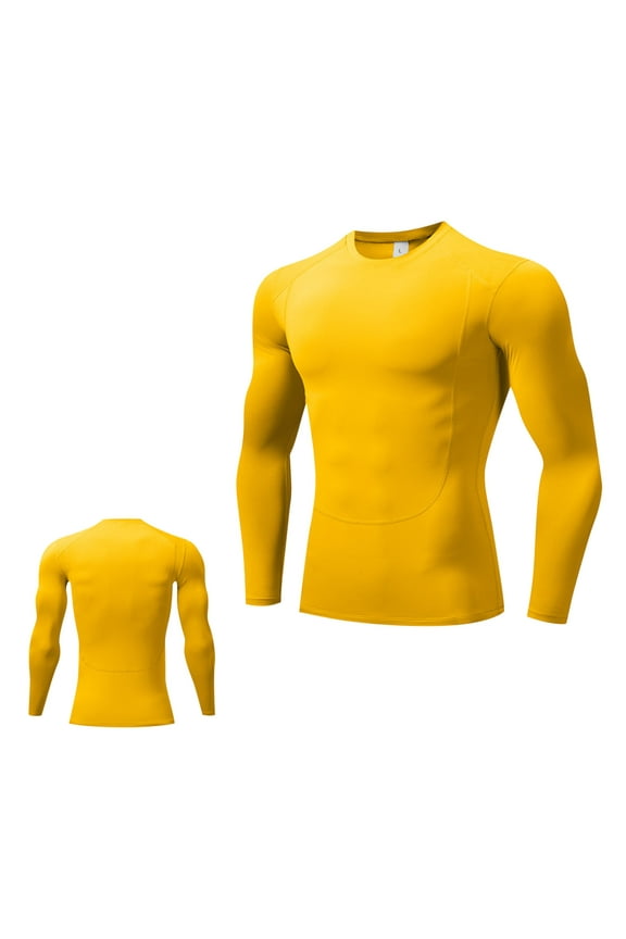 Men's Quick Drying Active T-Shirt Solid Color Running Fitness Undershirt Crewneck Long Sleeve Leotard Blazer Athletic Tops Yellow