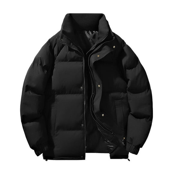 Wyobmus Men's Quilted Jacket Thicken Padded Warm Bubble Coat Winter Thermal Outerwear Fashion Cotton Padded Clothing Black