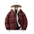 thumbnail image 1 of Wyobmus Men's Quilted Jackets Winter Heavyweight Hooded Puffer Jacket Solid Zipper Coat Casual Oversized Padded Jacket Burgundy, 1 of 4