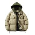 thumbnail image 1 of Wyobmus Men's Quilted Jackets Winter Heavyweight Hooded Puffer Jacket Solid Zipper Coat Casual Oversized Padded Jacket Khaki, 1 of 4