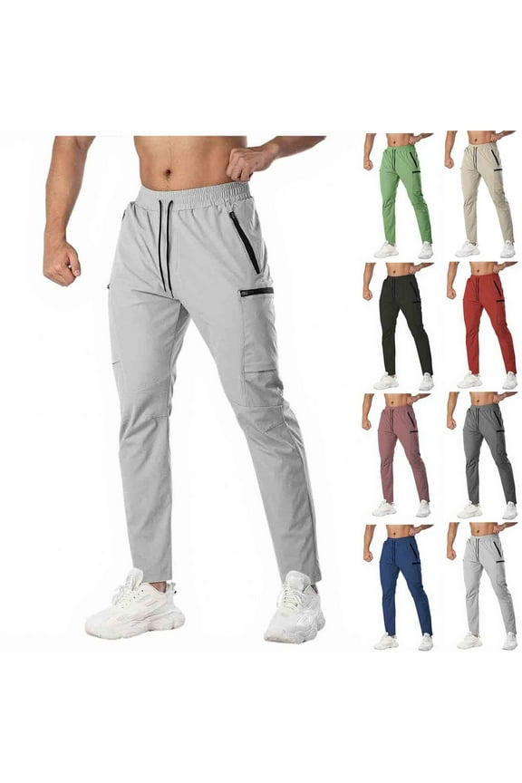 Men's Cargo Pants Quick-Dry Windproof Waterproof Hiking Pants Lightweihgt Stretch Outdoor Running Climbing Pull-On Trousers Dark Gray