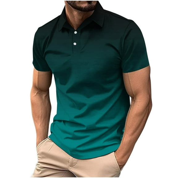 Wyobmus Men's Regular-Fit Shirt Casual Solid Short Sleeve Turn Down Collar 2 Buttons T-Shirt Blouse Tops B-Olive Green