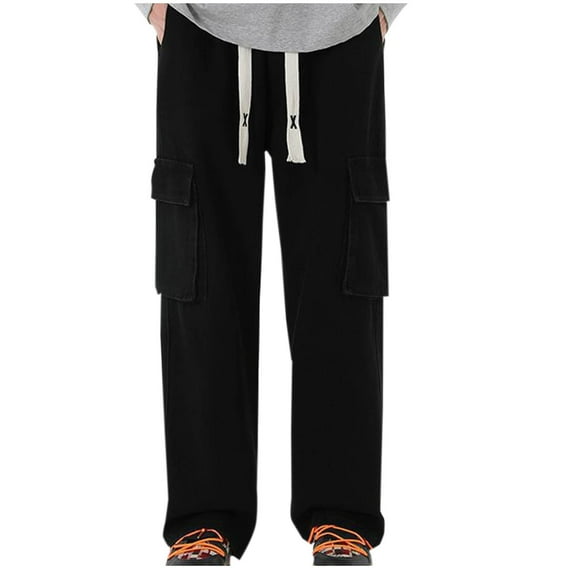 Wyobmus Men's Relaxed Fit Cargo Jeans Casual Solid Color Elastic Rope Straight Leg Work Utility Pants,S-3Xl B-Black