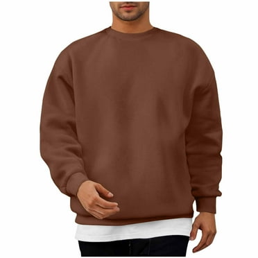 Wyobmus Men's Round Neck Sweatshirt Fashion Solid Color Pullover Long Sleeve Hodless Sweatshirt Brown