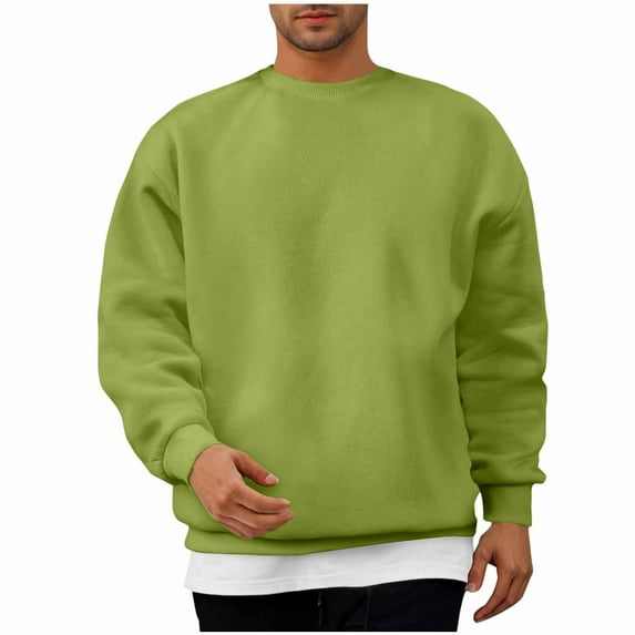 Wyobmus Men's Round Neck Sweatshirt Fashion Solid Color Pullover Long Sleeve Hodless Sweatshirt Green