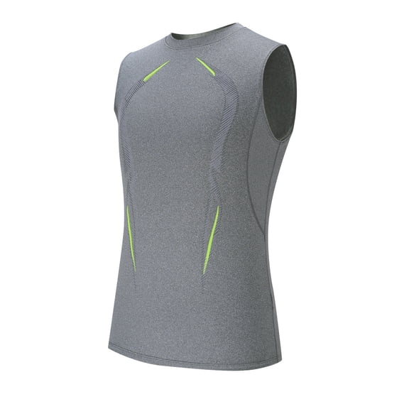 Wyobmus Men's Running Tank Tops Sleeveless Stretchy Workout Shirts Round Neck Casual Sports Base Layer Basketball T Shirt B-Gray