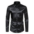 thumbnail image 1 of Wyobmus Men's Satin Dress Shirt Shiny Silk Long Sleeve Button Down Shirts Fancy Party Prom Shirt Slim Fit Casual Shirt Black, 1 of 7