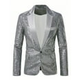 thumbnail image 1 of Wyobmus Men's Sequin Blazer Sparkly Glitter Jacket Shiny Floral One Button Suit Jacket Stylish Party Wedding Banquet Prom A-Silver, 1 of 4