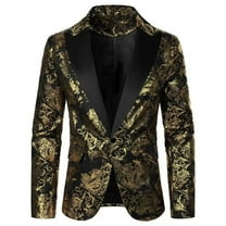 Wyobmus Men's Sequin Blazer Sparkly Glitter Jacket Shiny Floral One Button Suit Jacket Stylish Party Wedding Banquet Prom B-Gold