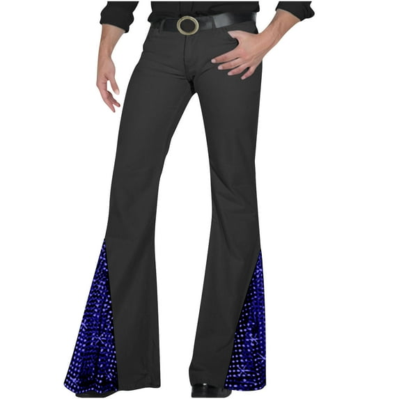 Wyobmus Men's Sequin Flared Pants Vintage 60S 70S Twill Bell Bottom Pants Stretch Fit Classic Comfort Dancing Party Pants Blue