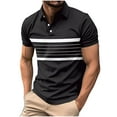 thumbnail image 1 of Wyobmus Men's Shirts Casual Short Sleeve Button Down Shirts Striped Crochet Classic Collared Shirts C-Black, 1 of 8