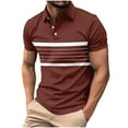 thumbnail image 1 of Wyobmus Men's Shirts Casual Short Sleeve Button Down Shirts Striped Crochet Classic Collared Shirts C-Brown, 1 of 7