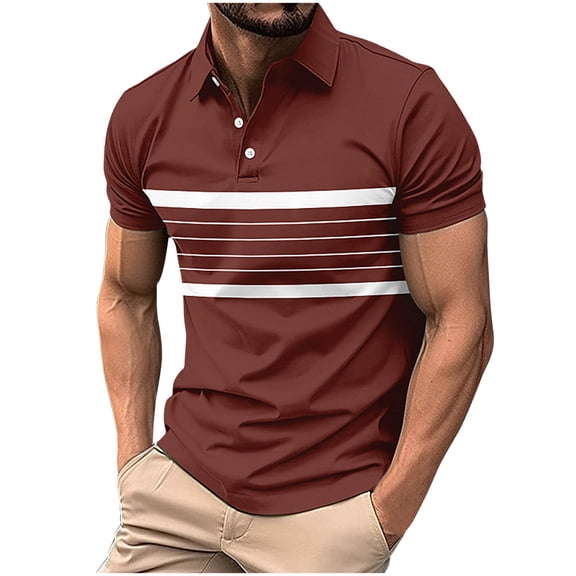 Wyobmus Men's Shirts Casual Short Sleeve Button Down Shirts Striped Crochet Classic Collared Shirts C-Brown
