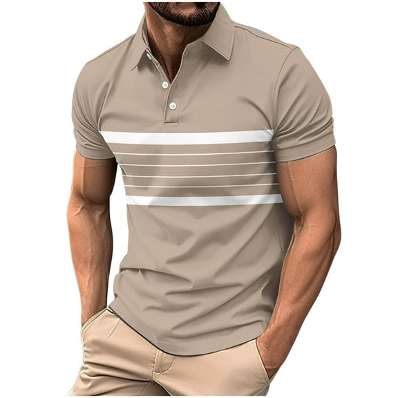 Wyobmus Men's Shirts Casual Short Sleeve Button Down Shirts Striped Crochet Classic Collared Shirts C-Khaki