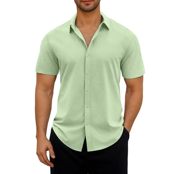 Wyobmus Men's Shirts Casual Short Sleeve Casual Derss Shirts Button Down Shirt Turndown Collar Beach Summer Shirt B-Mint Green