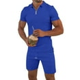 thumbnail image 1 of Wyobmus Men's Short Set 2 Piece Summer Beach Outfits Solid 1/4 Zipper Short Sleeve T-Shirts and Drawstring Shorts Set Blue, 1 of 9