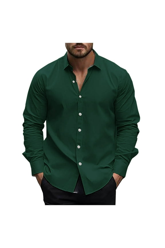 Men's Short Sleeve Dress Shirts 4-Way Stretch Casual Business Shirt Button Down Shirts Long Sleeve Solid formal Shirt B-Army Green
