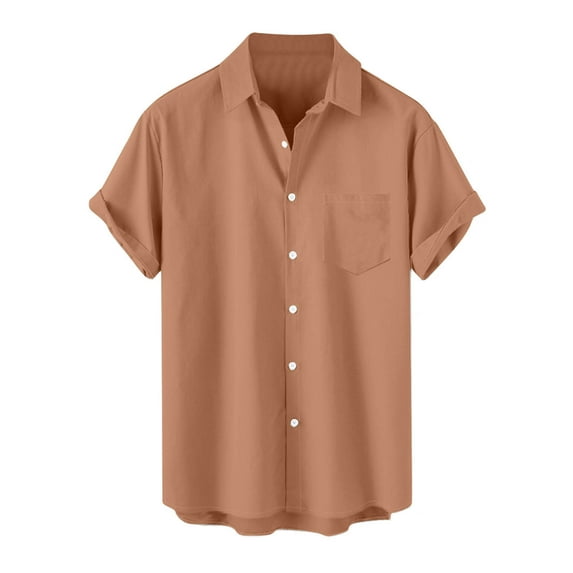 Wyobmus Men's Short Sleeve Shirts Casual Lightweight Button Down Shirts Back Palm Tree Print Vacation Beach Summer Tops With Pocket Khaki