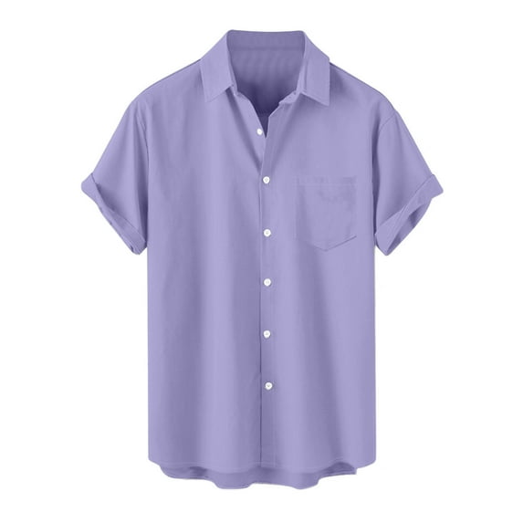 Wyobmus Men's Short Sleeve Shirts Casual Lightweight Button Down Shirts Lover Shape Print Vacation Beach Summer Tops With Pocket A-Purple