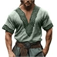 thumbnail image 1 of Wyobmus Men's Short Sleeve Shirts Retro Embroideried V-Neck T-Shirt Causal Loose Fit Workout Tunic Summer Shirt A-Green, 1 of 6