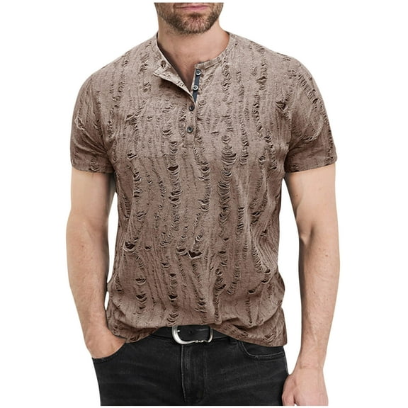 Wyobmus Men's Short Sleeve T-Shirts Buttons Up Pullover Quick Dry Knit Collared Casual Shirts Brown
