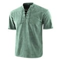 thumbnail image 1 of Wyobmus Men's Short Sleeved Top With Tie Up Spring Summer Solid Color Retro Stand Collar Pullover Shirt Green, 1 of 3