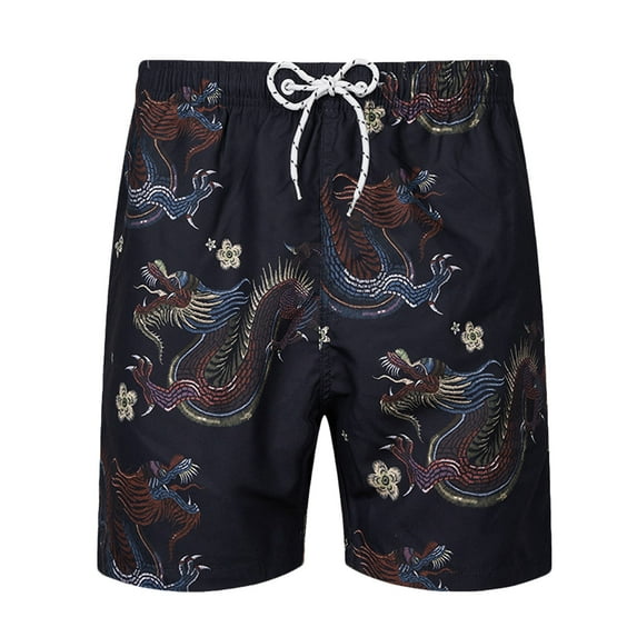 Wyobmus Men's Shorts Casual Printed Cotton Drawstring Elastic Waist Lightweight Summer Beach Shorts Loose Fit B-Black