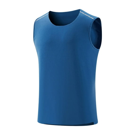 Wyobmus Men's Silk Tank Tops Sleeveless Solid Silk Basketball Shirt Cooling Breathable Gym Woukout T Shirts Blue