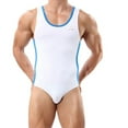 thumbnail image 1 of Wyobmus Men's Sleeveless Bodysuit Color Blocked One Piece Swimsuit Breathable High Stretch Athletic Jumpsuit Romper White, 1 of 4