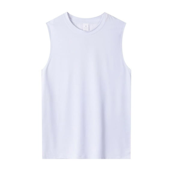 Wyobmus Men's Sleeveless Muscle Shirts Quick Dry Undershirt Vest Loose Lightweight Round Neck Gym Workout T Shirt White