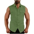 thumbnail image 1 of Wyobmus Men's Sleeveless Shirts Button Down Tank Tops Summer Casual Turndown Collar Basic Solid Shirt Vest With 2 Pockets M-3X Green, 1 of 4