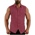 thumbnail image 1 of Wyobmus Men's Sleeveless Shirts Button Down Tank Tops Summer Casual Turndown Collar Basic Solid Shirt Vest With 2 Pockets M-3X Hot Pink, 1 of 4