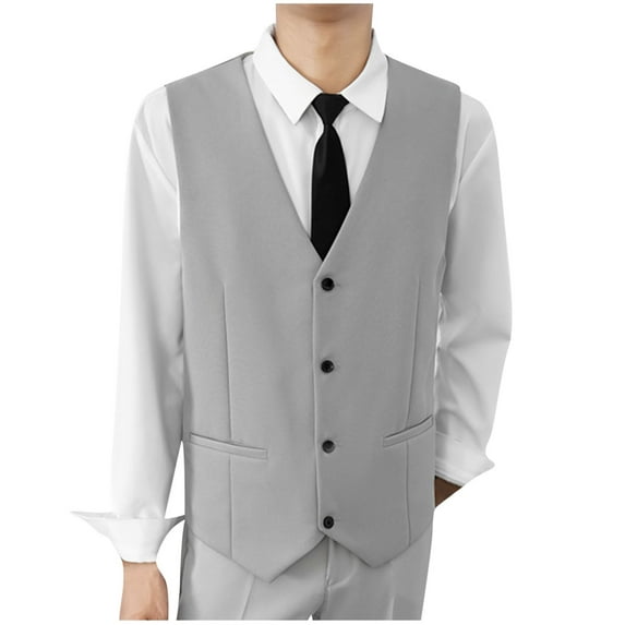 Wyobmus Men's Sleeveless Vest Classic Single Breasted Suit Vest Casual Waistcoat Solid 4 Button Business Blazer Vest With 2 Pockets B-Gray