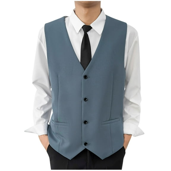 Wyobmus Men's Sleeveless Vest Classic Single Breasted Suit Vest Casual Waistcoat Solid 4 Button Business Blazer Vest With 2 Pockets B-Sky Blue