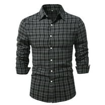 Wyobmus Men's Slim Fit Long Sleeve Shirt Fashion Plaid Print Dress Shirt Notched Collar Business Formal Tops A-Gray
