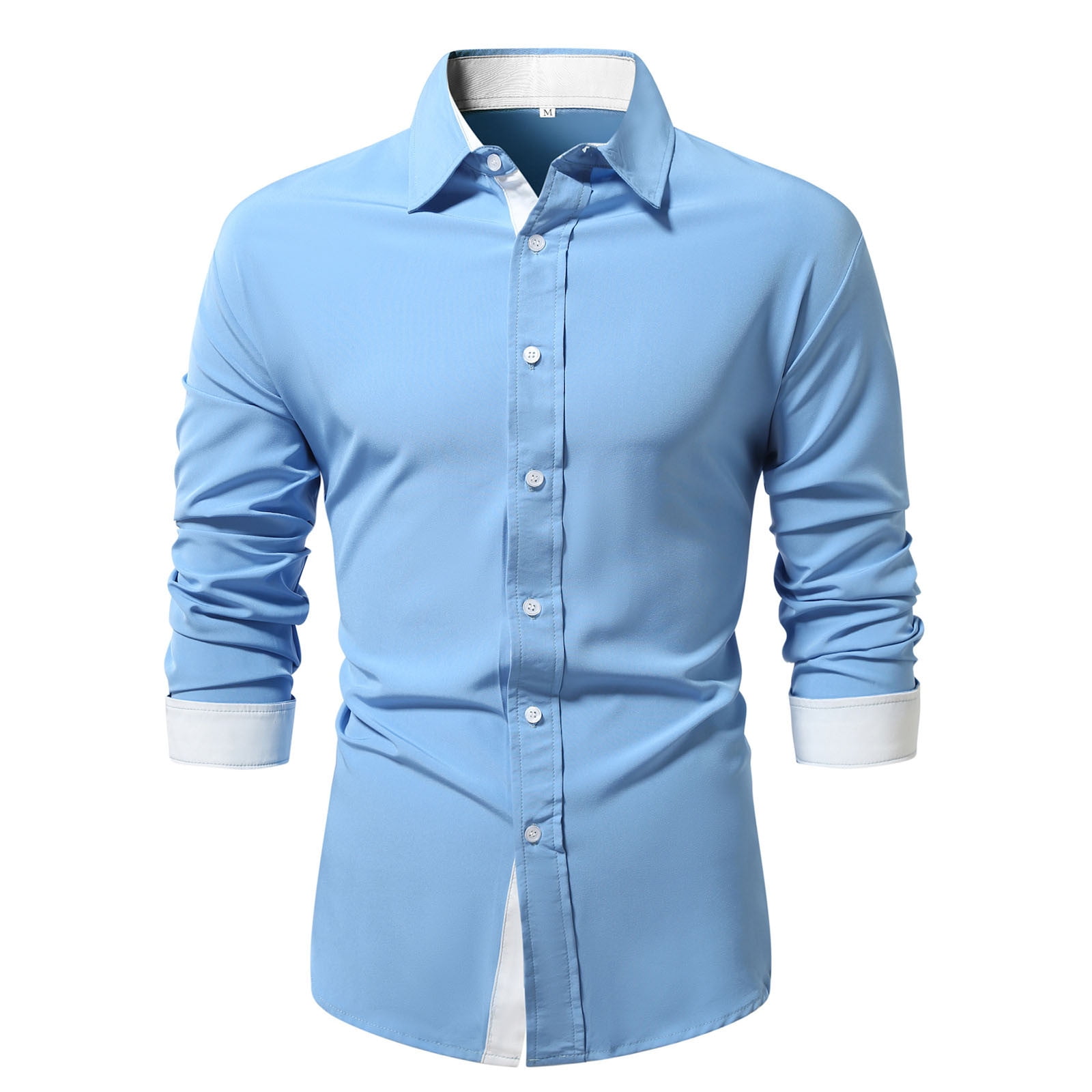 Wyobmus Men's Slim Fit Shirt Fashion Solid Color Flip Collar