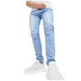 thumbnail image 1 of Wyobmus Men's Slim Fit Stretch Jeans Patchwork Jeans Distressed Straight Leg Streetwear Comfort Male Pants A-Light Blue, 1 of 1